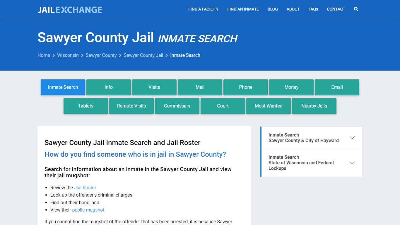 Inmate Search: Roster & Mugshots - Sawyer County Jail, WI